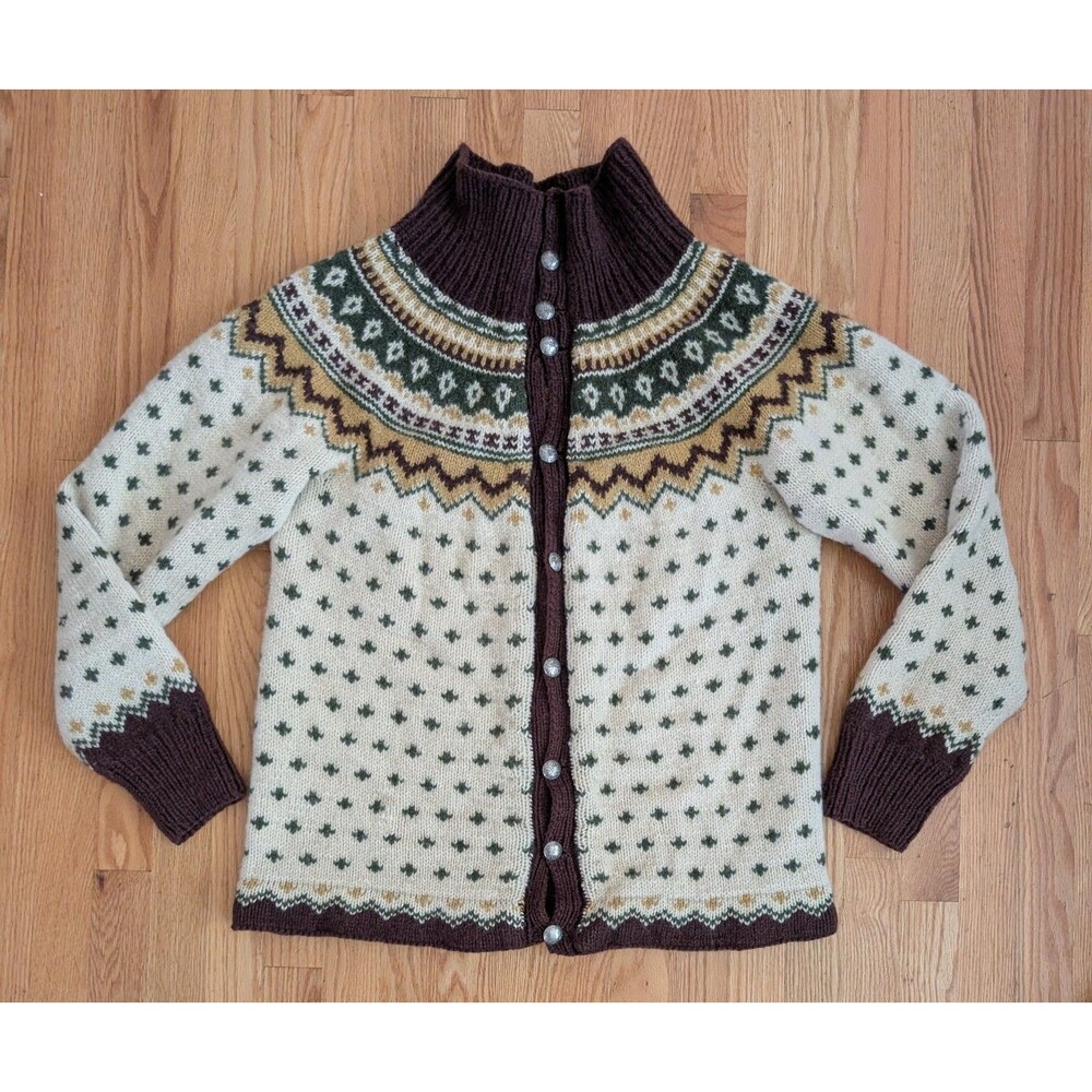 Vintage Norse Knit Hand Knit Fair Isle Wool Sweater Button Norway